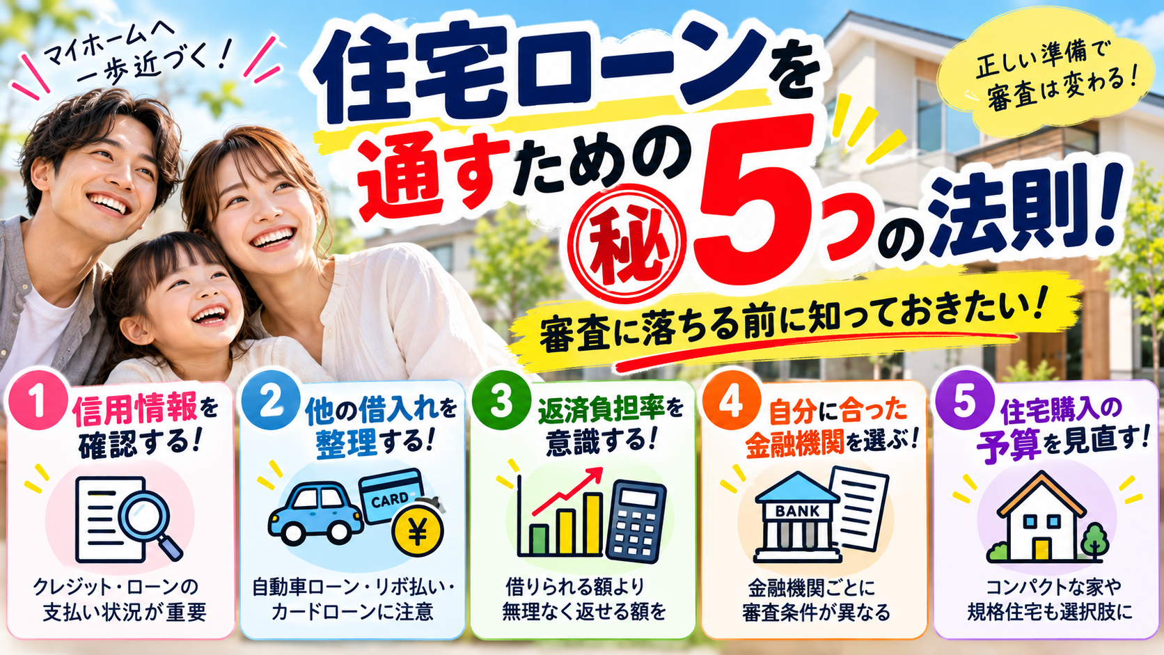 住宅ローンを通すための㊙5つの法則！審査に落ちる前に知っておきたいこと  「住宅ローンは申し込めば通る」と思っていませんか？