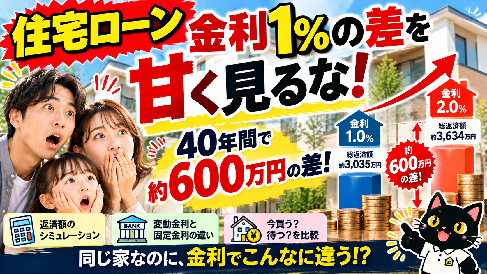 住宅ローン金利1％の差を甘く見るな！40年間で約600万円の差