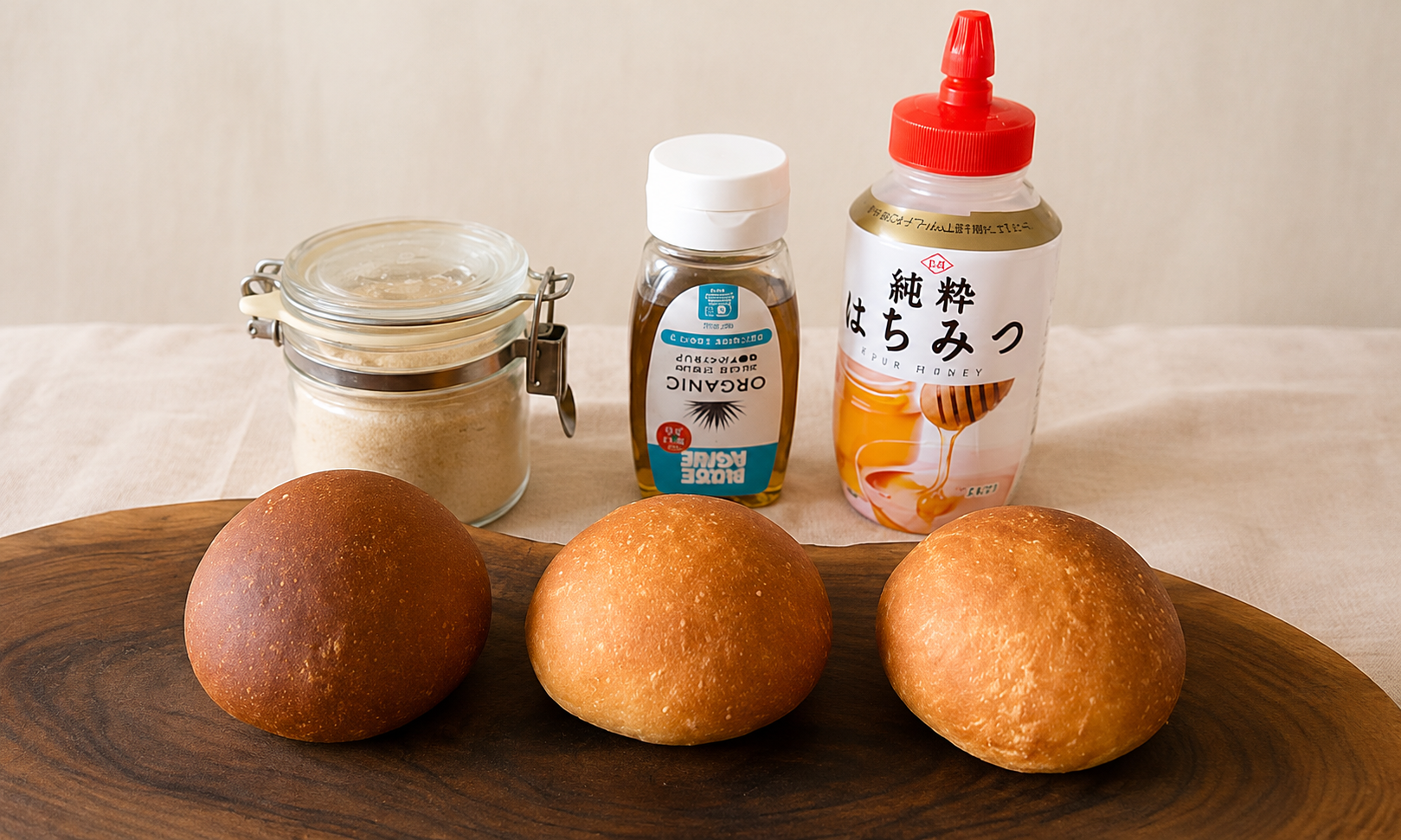 砂糖・アガベシロップ・はちみつでパンを焼き比べ