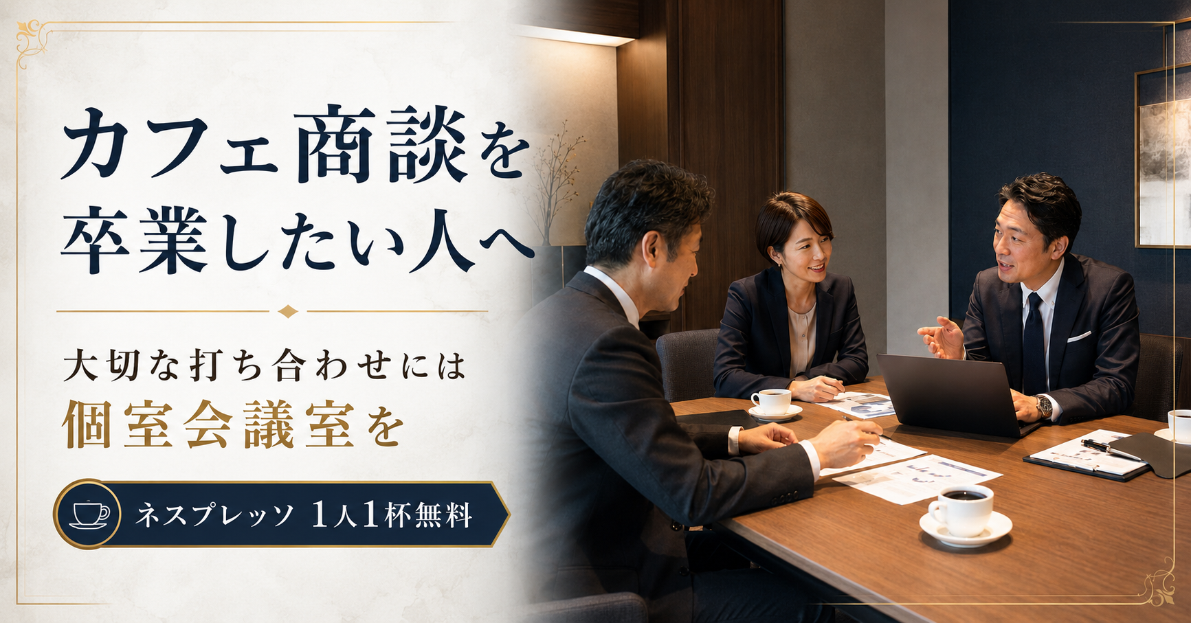 カフェ商談を卒業したい人へ。大切な打ち合わせには、銀座の個室会議室を。