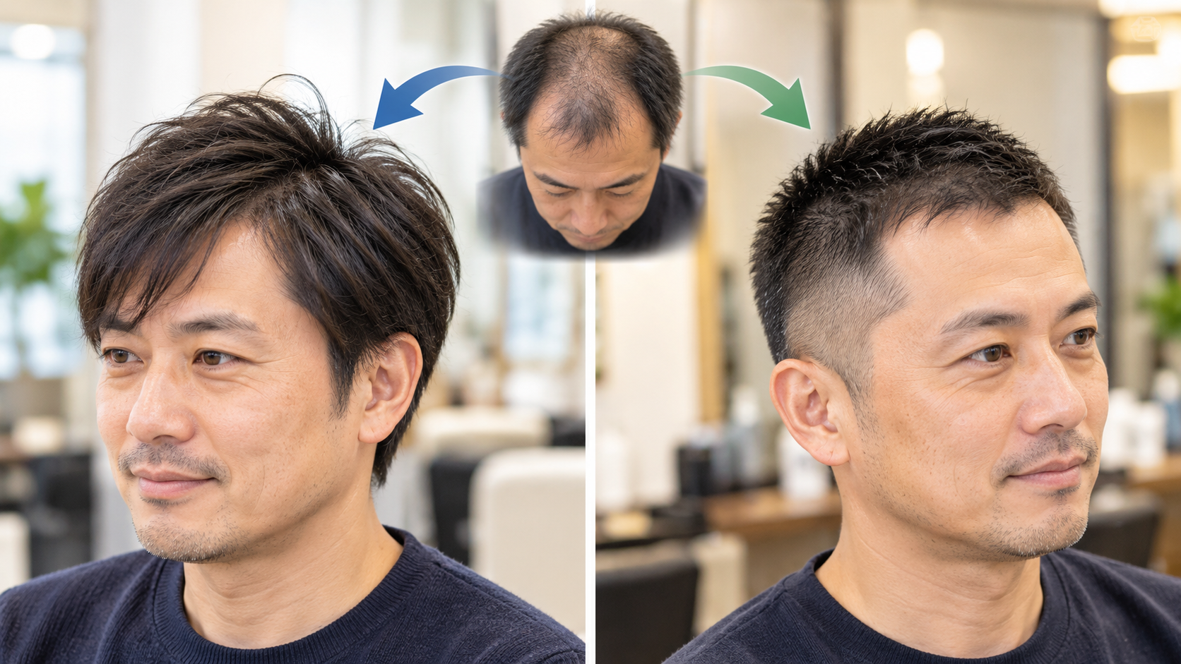 ハゲ・薄毛で悩む男性に適した髪型｜「伸ばしてカバー」と「短くして目立たなくする」の2つの考え方