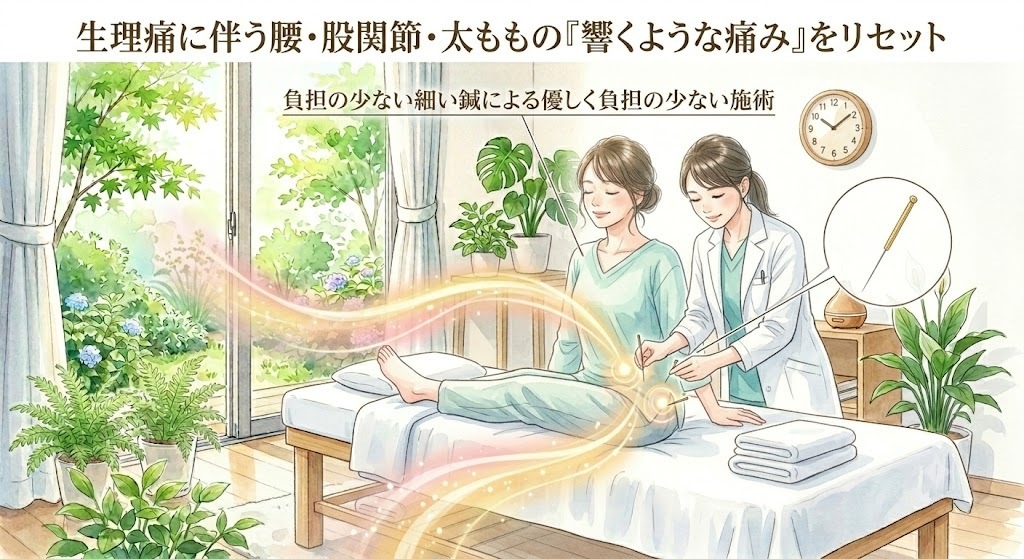 生理痛だけじゃない？腰・股関節・太ももの「響くような痛み」の原因と、負担の少ない細い鍼によるリセット法