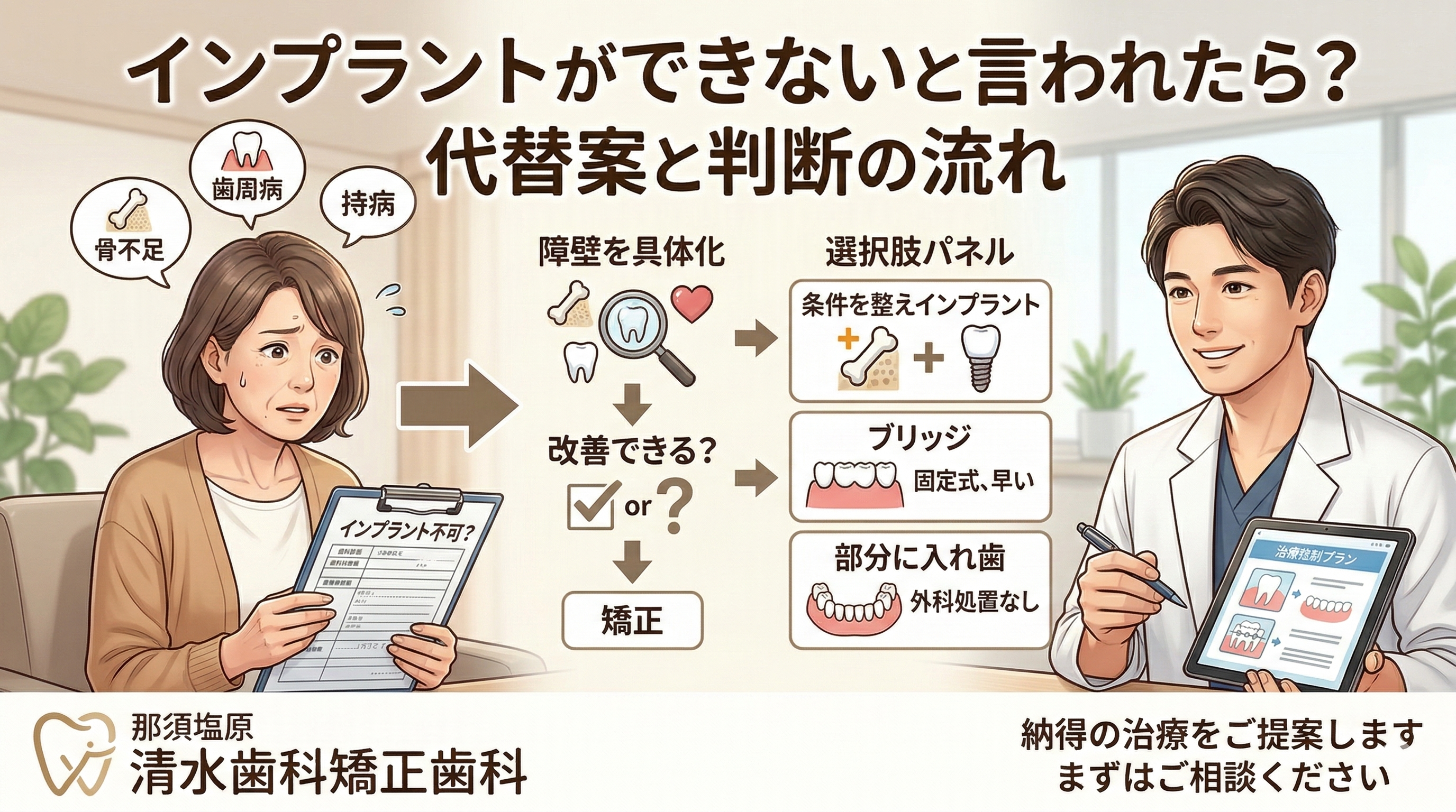 インプラントができないと言われたら?代替案と判断の流れ(那須塩原)