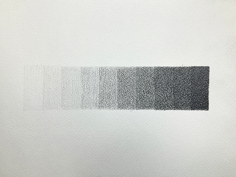 2Bの硬度のみを使用して描いた10段階のグラデーション