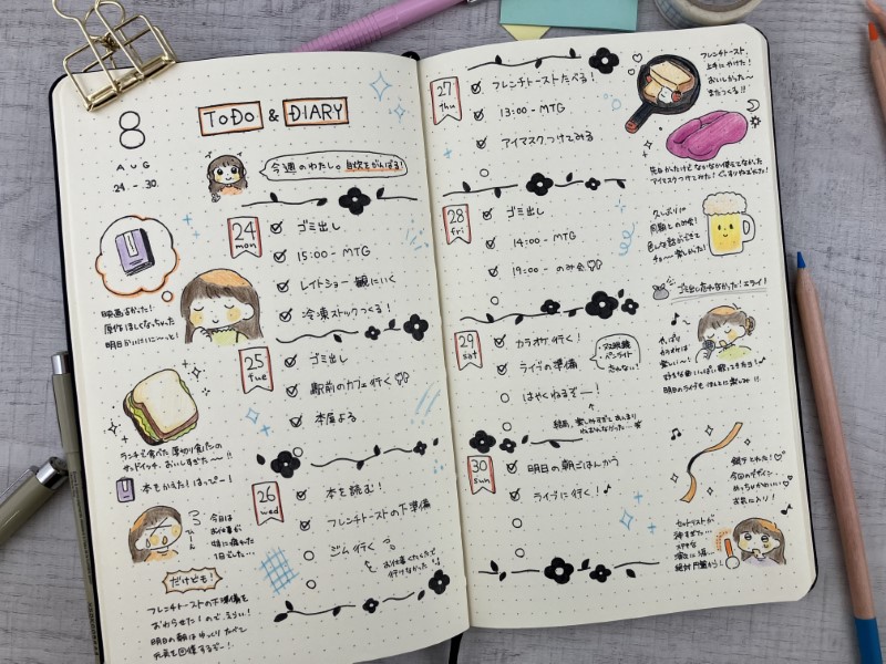 イラストと日記が描きこまれたドットブック