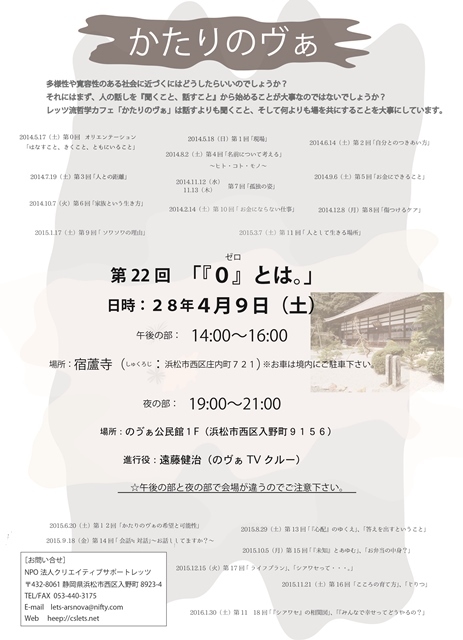 哲学カフェ「かたりのヴぁ」第22回昼の部~『0』とは~