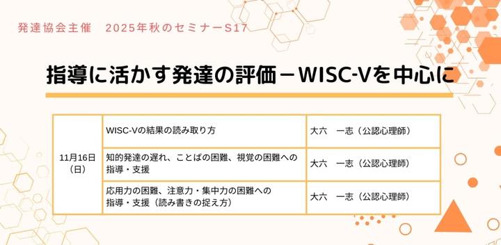 発達協会セミナー【S17 指導に活かす発達の評価―WISC-Vを中心に】