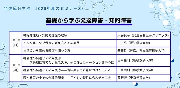 発達協会セミナー【S8 基礎から学ぶ発達障害・知的障害】