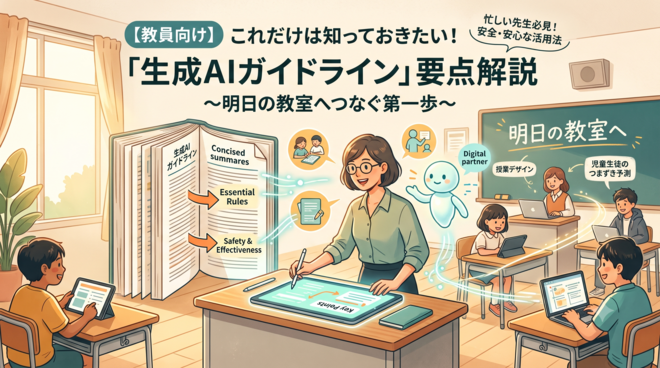 【教員向け】これだけは知っておきたい！「生成AIガイドライン」要点解説 〜明日の教室へつなぐ第一歩〜