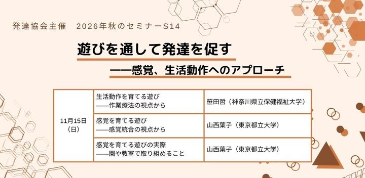 発達協会セミナー【S14　遊びを通して発達を促す―感覚、生活動作へのアプローチ】発達障害・知的障害のある子の指導・支援に役立つ研修会