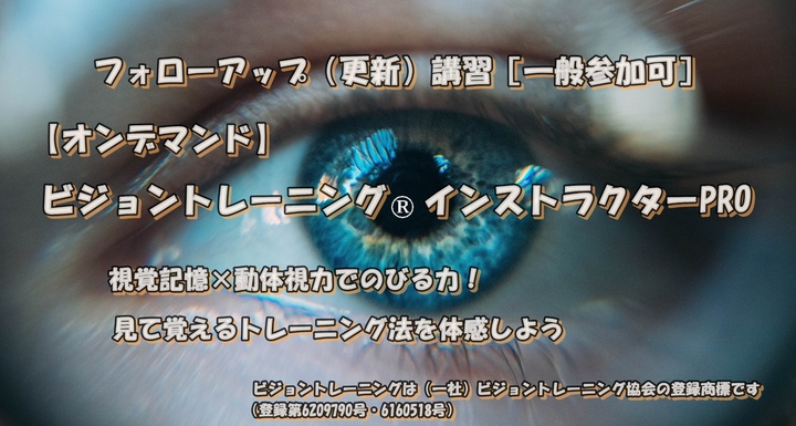 【オンデマンド】ビジョントレーニングⓇインストラクターPROフォローアップ(更新)講習※一般参加可 2026年10月10日(土) 07:00〜2026年10月17日(土) 23:59
