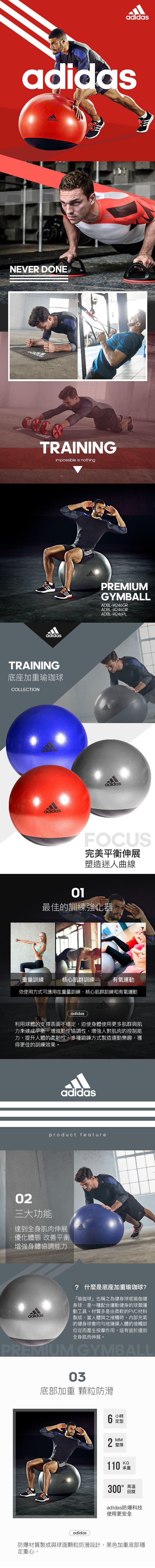 Adidas Training 底座加重瑜珈球(紫)-65cm