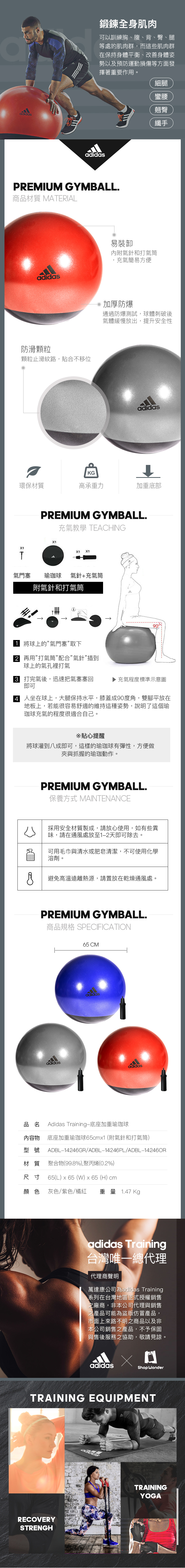 Adidas Training 底座加重瑜珈球(紫)-65cm
