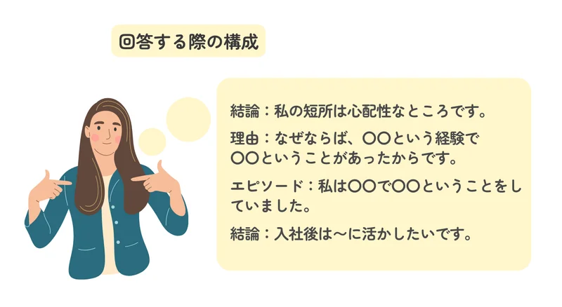 _【短所「心配性」の例文】回答する際の構成
