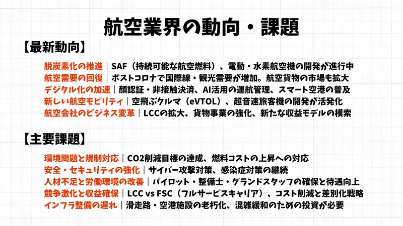 航空業界の動向と課題