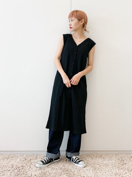 Smasell ワッフルノースリーブvネックワンピース