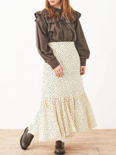 sheller ダブルフリルドットマーメイドスカート sheller シェリエ ダブルフリルドットマーメイドスカート