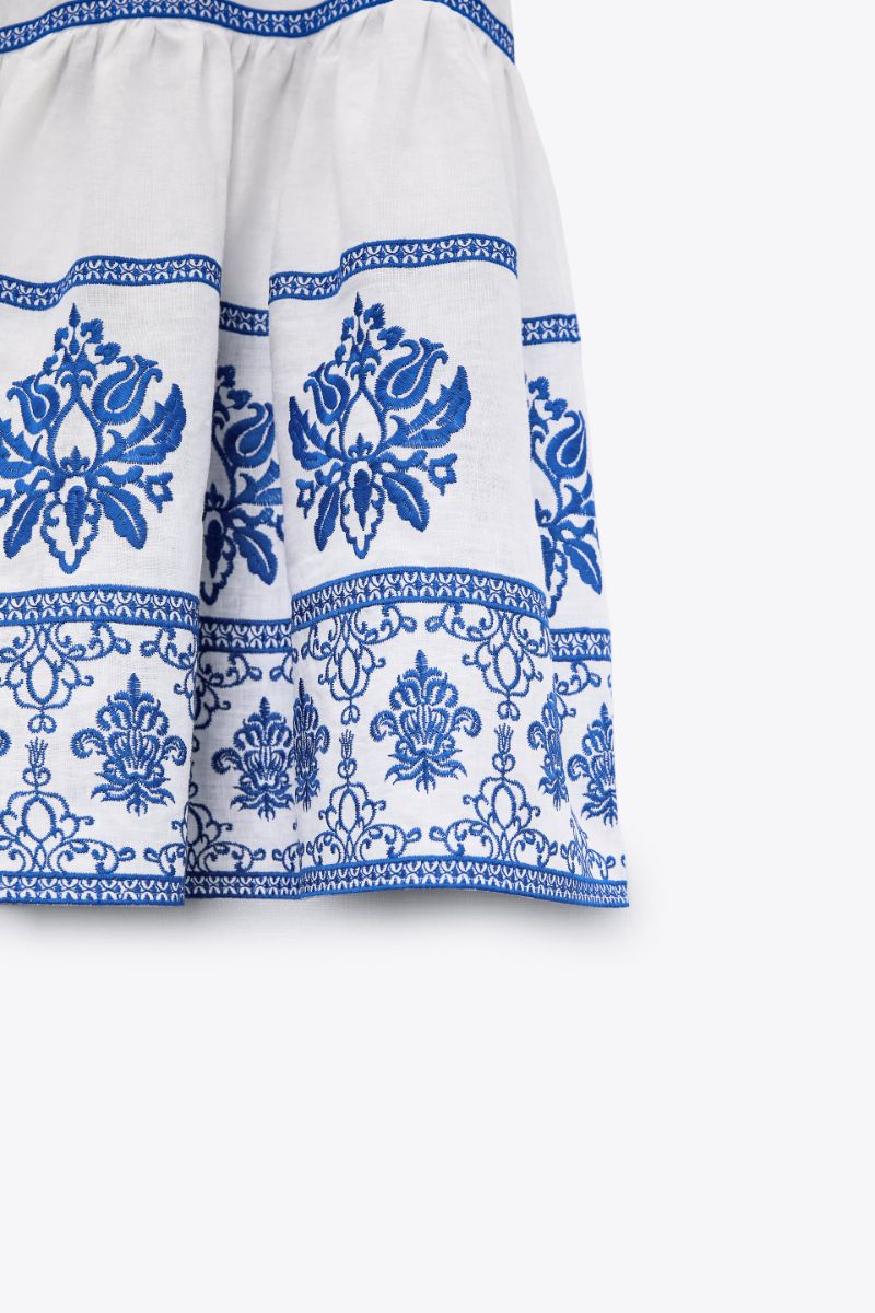 ジマーマン★Acacia リネンミディスカート 刺繍入りスカラップ裾 スカラップ刺繍スカート【洗濯機OK】（マキシ・ロングスカート