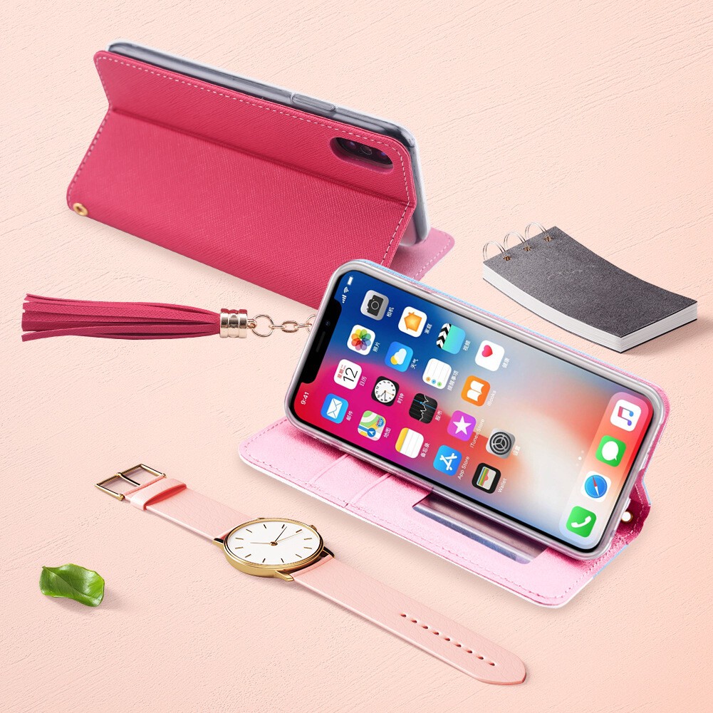 Smasell Iphone ケース 手帳型 かわいい電話ケース カード収納 持ち手付き 携帯カバー全6色 タッセルチャーム付