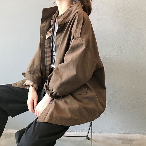 即納 コットンスプリングコート オーバーサイズ アウター パーカー ビッグシャツ 襟付き 綿100 Smasell スマセル 公式通販 サスティナブルアウトレットモール スマセル