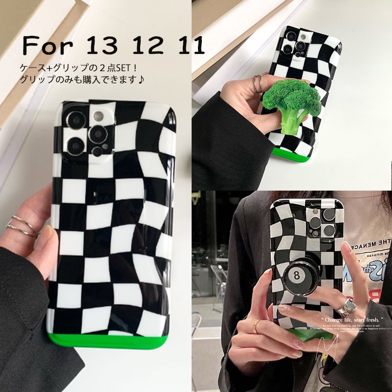 22新作 13 12 11 格子柄 ブロッコリー 野菜 市松模様 白黒 スタンド グリップ Compatible For Iphone Smasell スマセル 公式通販 サスティナブルアウトレットモール スマセル