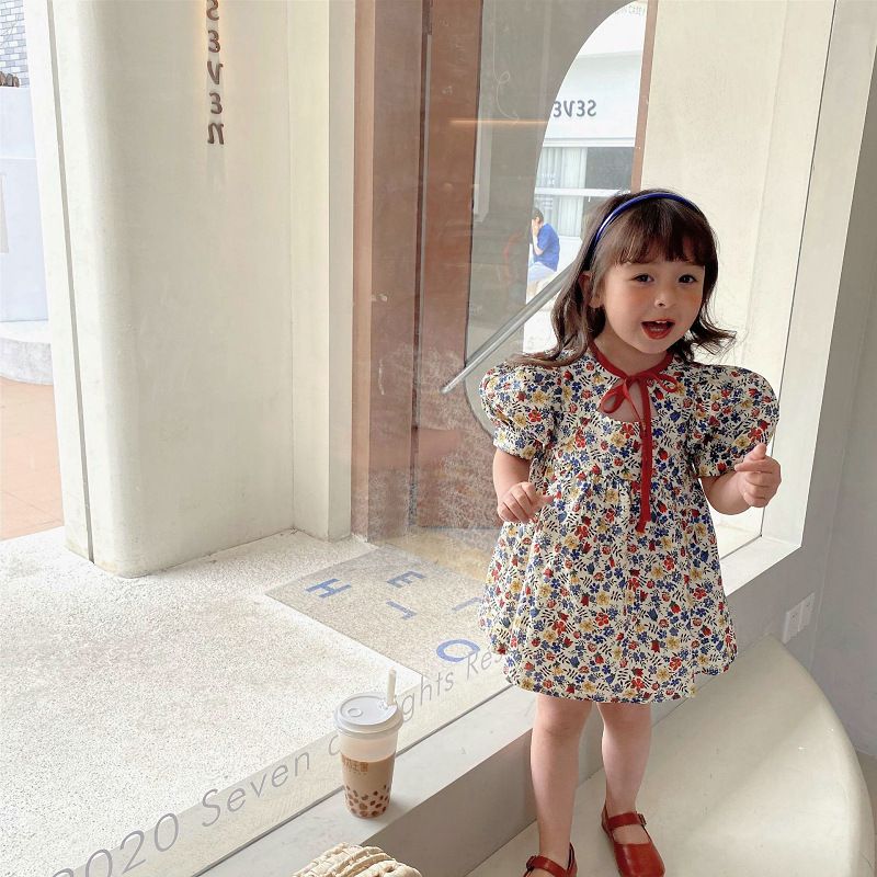 22新作 韓国子供服 子供服 女の子 半袖 ワンピース キッズ リボン 花柄 かわいい スカート Smasell スマセル 公式通販 サスティナブルアウトレットモール スマセル