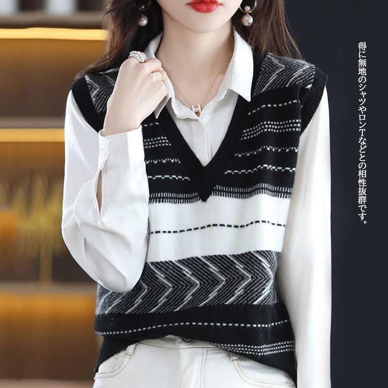 22新作 レディース ニットベスト レイヤード 重ね着 トップス セーター チュニック トレンド ボーダー Smasell スマセル 公式通販 サスティナブルアウトレットモール スマセル