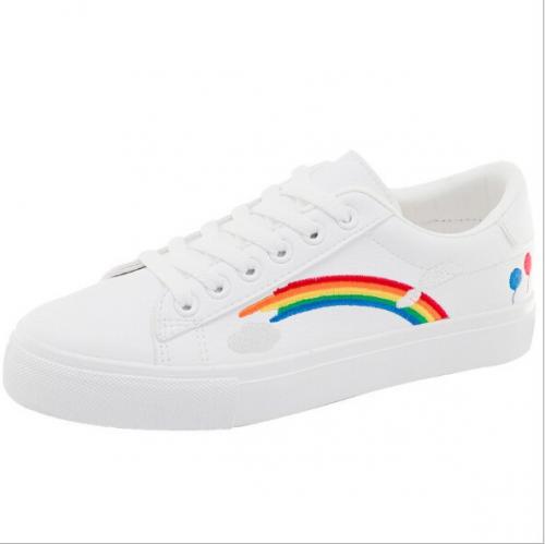 Smasell 21春夏新作 デイリー スニーカー デイリーシューズ 美脚 軽量 厚底 足楽ちん フラット 虹 にじ