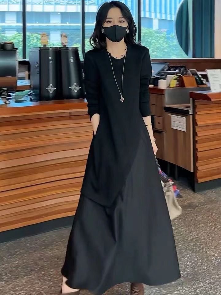 新作 レディース ニット ワンピース ロング レイヤード風 長袖