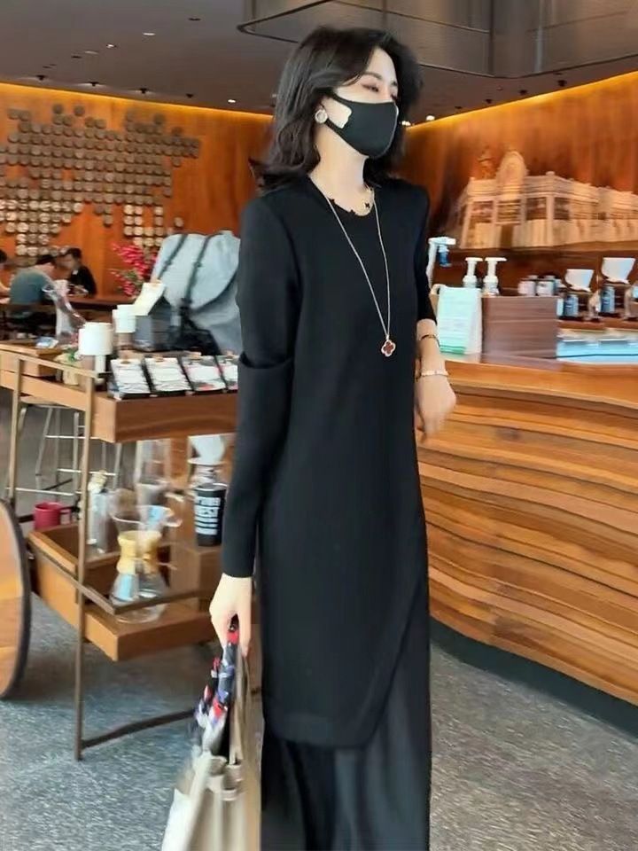 新作 レディース ニット ワンピース ロング レイヤード風 長袖