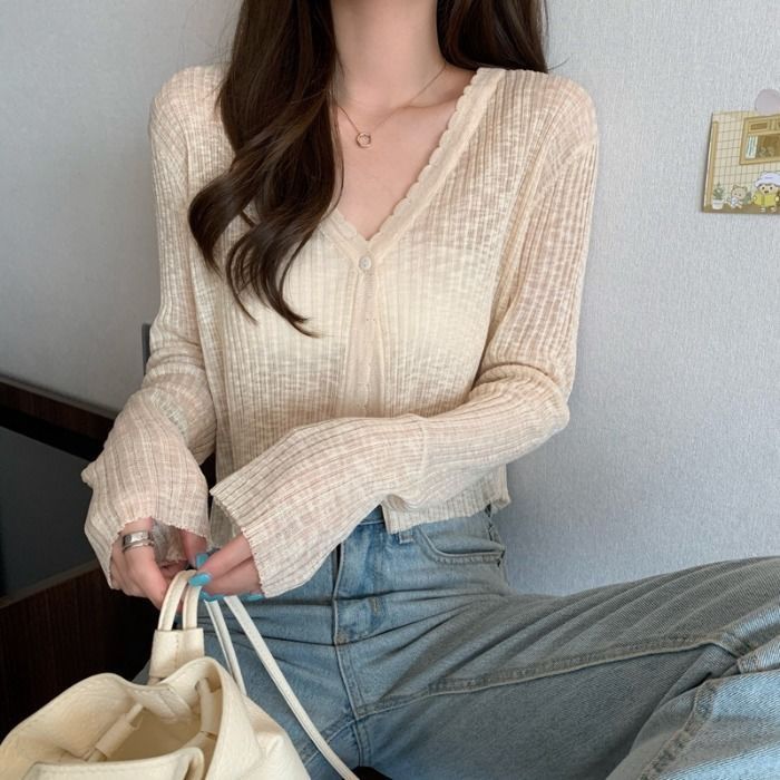 春夏の爽やかナチュラルトップス❤️シンプルデザインでお出かけにも最適！ 春夏秋 薄手 サマーカーディガントップス ニットカーディガン