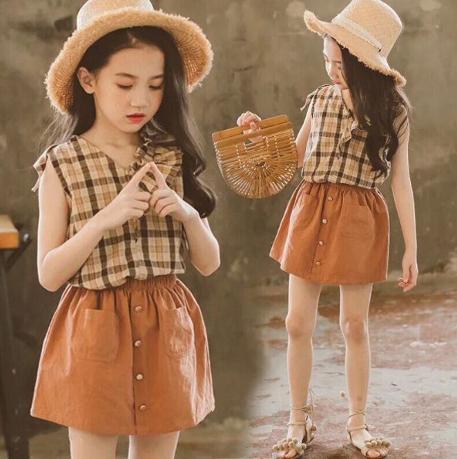 新作 韓国子供服 子供 キッズ ノースリーブ トップス チェック柄