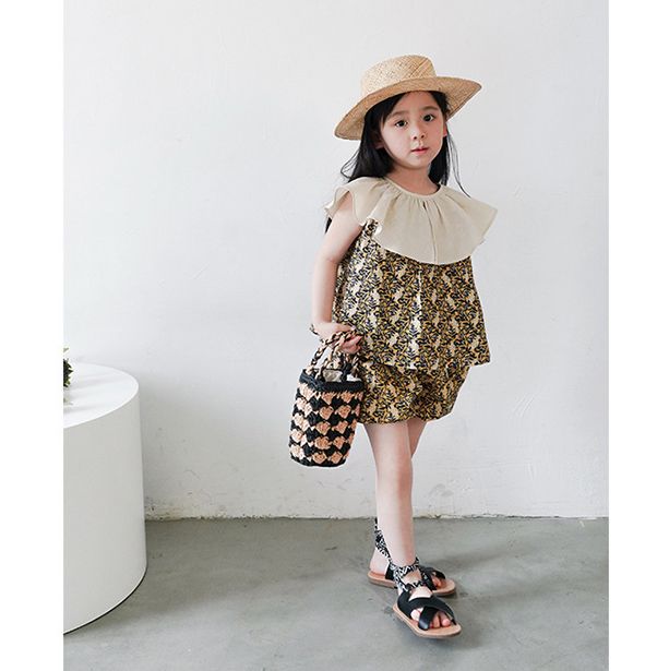 新作 韓国子供服 子供 キッズ ノースリーブ ビッグカラー