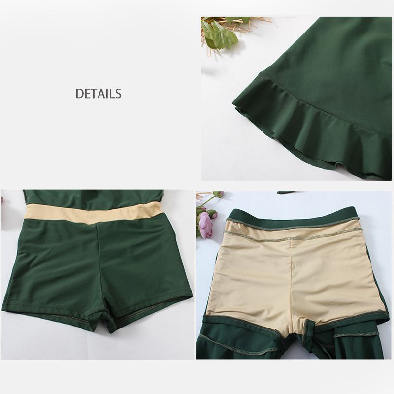 レディース 水着 深緑 グリーン 背中見せ セクシー 体系カバー 大人