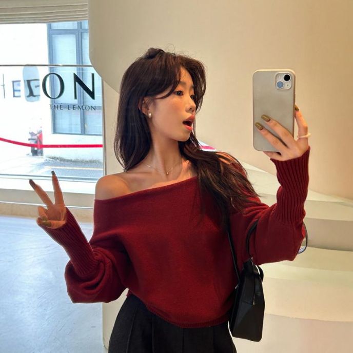 新作 ニット セーター2way ボートネックニット ワンショルダー