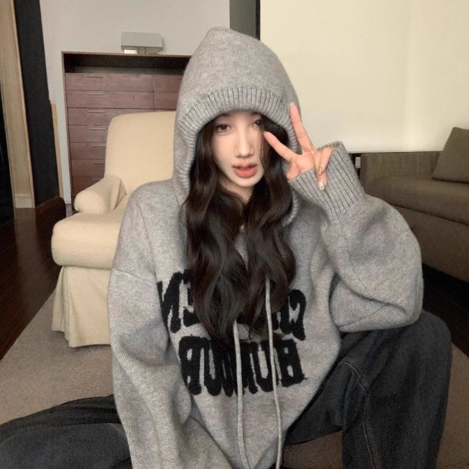 新作 ニット セーター プルオーバー フード付きトップス カジュアル