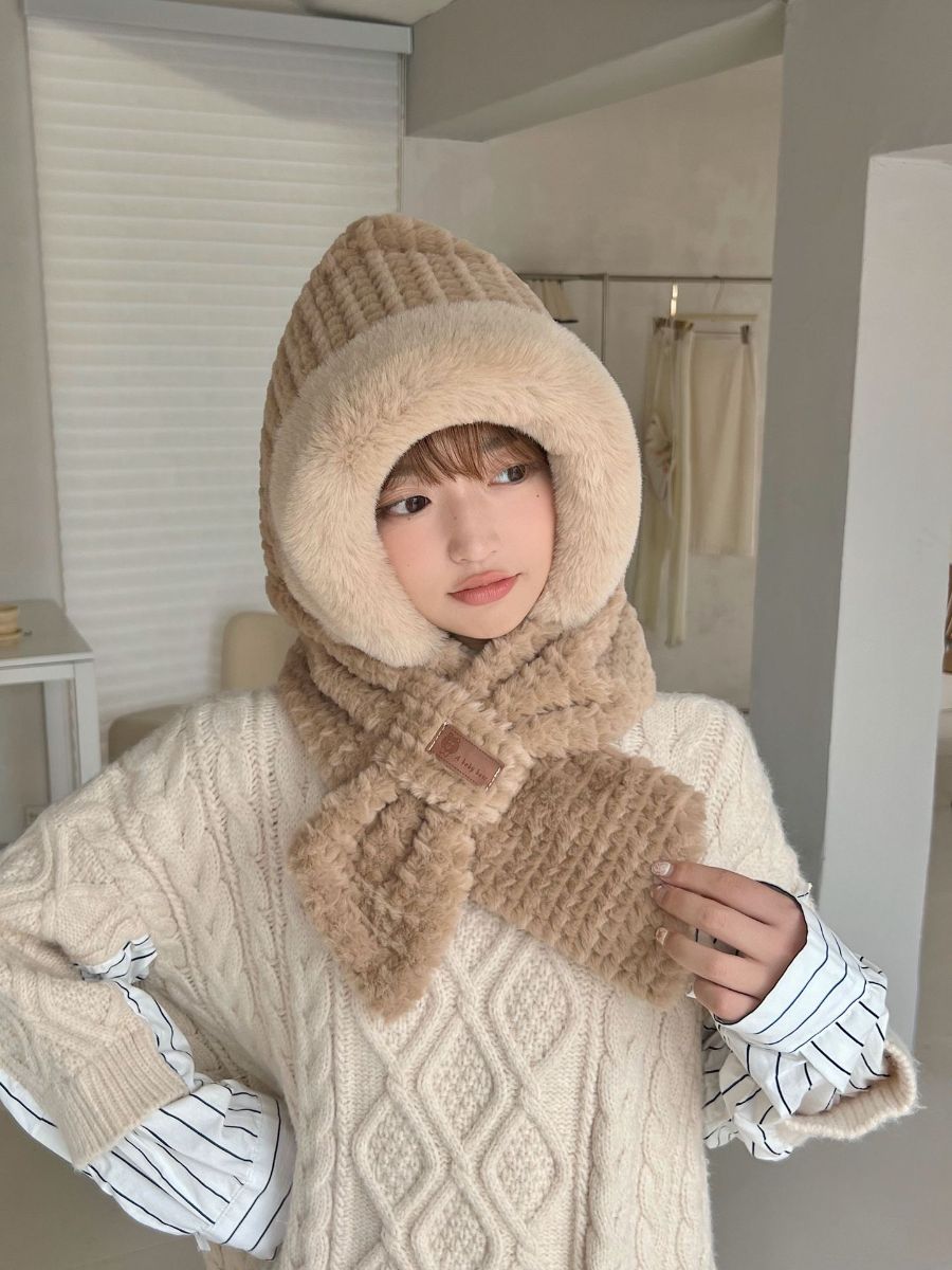 2023秋冬新作 レディース 帽子 ニットマフラー 小顔効果 一体型 