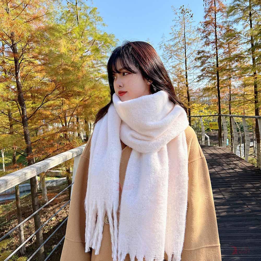 バルキー素材 パステル無地 フリンジマフラー 38×240 大判ストール 