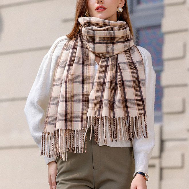 定番チェック柄使いやすい レディース 大判ストール マフラー 180×70  
