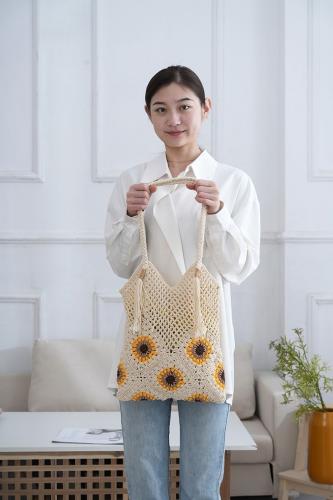新作 トートバッグ 編み込み 花柄 メッシュ ざっくり編み お洒落