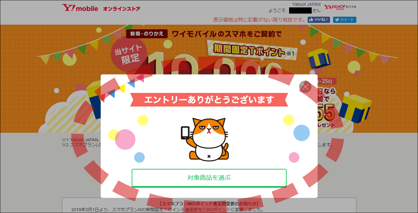 期間固定Tポイント最大10,000ポイントプレゼントエントリー完了画面