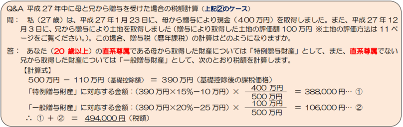 平成27年1月1日以後に贈与により財産を取得した場合の税額計算（暦年課税）｜国税庁