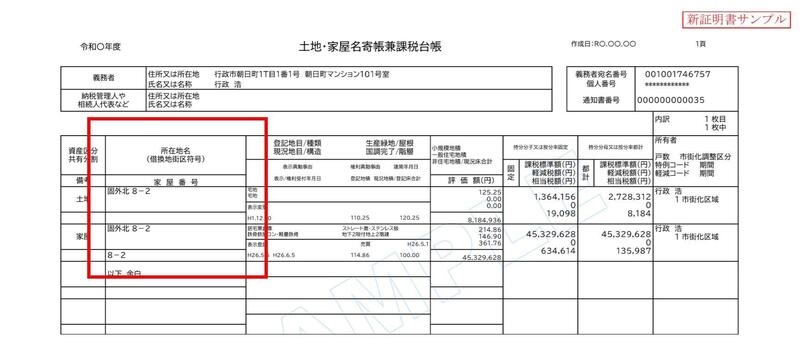 名寄帳のサンプル（福島市）