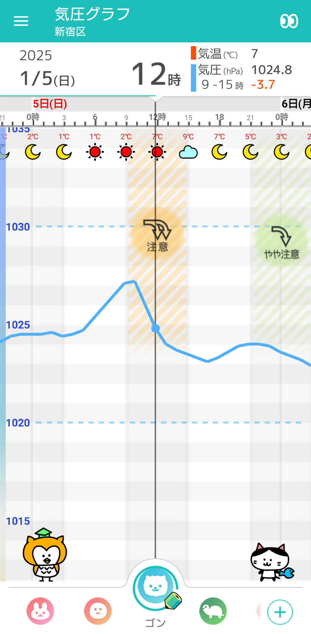 1月5日 東京の気圧グラフ