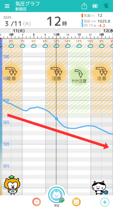3月11日　東京の気圧グラフ