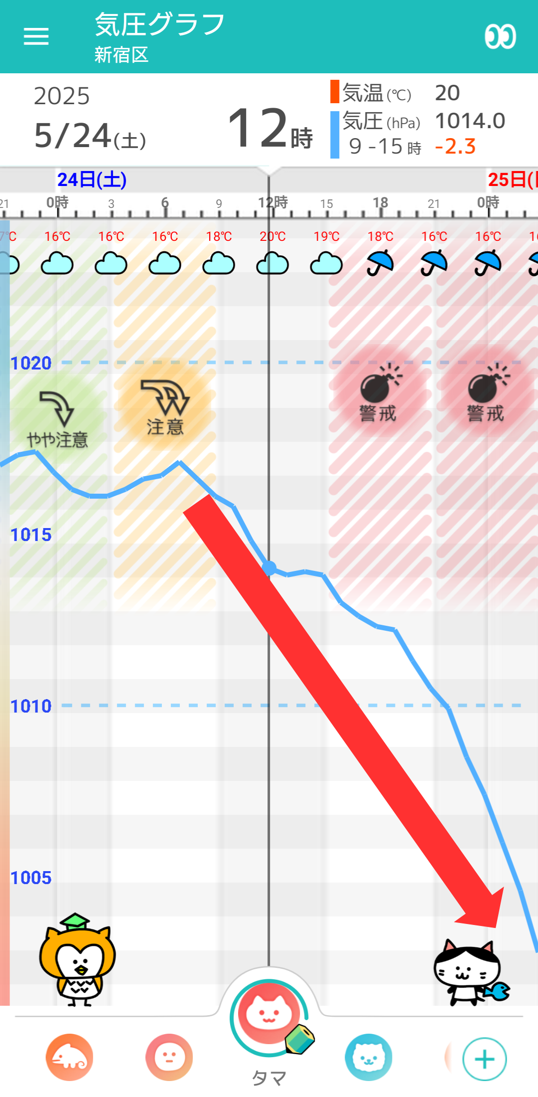 5月24日 東京の気圧グラフ