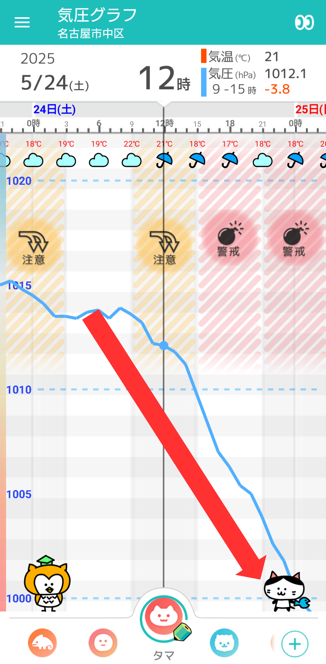 5月24日 名古屋の気圧グラフ