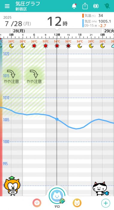 7月28日　東京の気圧グラフ