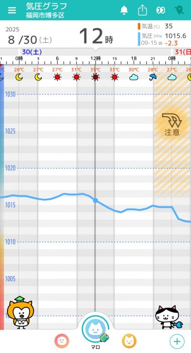 8月30日　福岡の気圧グラフ