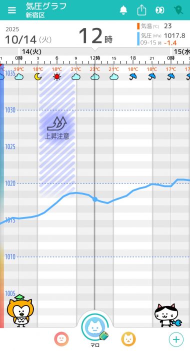 10付14日　東京の気圧グラフ